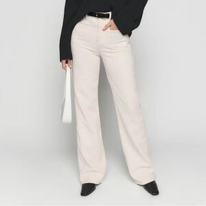 Reformation Alyssa High Rise Wide Leg Square Pocket Cream Corduroy Pants